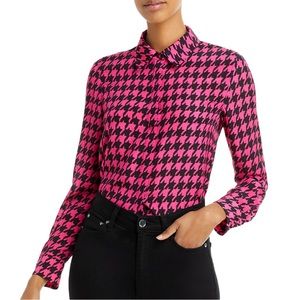 Alice + Olivia Willa silk houndstooth blouse